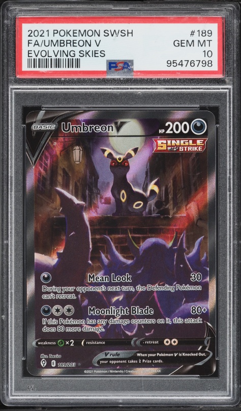 2021 Pokemon Sword & Shield Evolving Skies Alt Art Umbreon V #189 PSA 10 GEM MINT