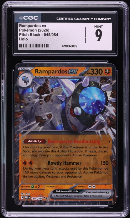 2026 Pokemon Mega Evolution Pitch Black Holo Rampardos EX #45 CGC 9 MINT