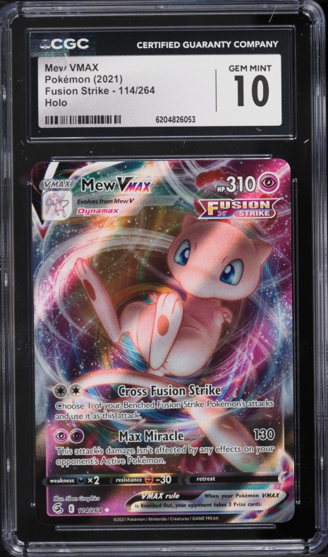 2021 Pokemon Sword & Shield Fusion Strike Full Art Mew VMAX #114 CGC 10 GEM MINT