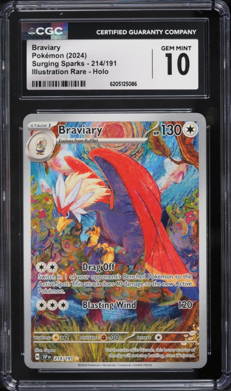 2024 Pokemon Scarlet & Violet Surging Sparks IR Braviary #214 CGC 10 GEM MINT