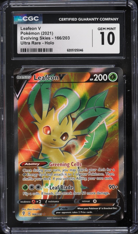 2021 Pokemon Sword & Shield Evolving Skies Full Art Leafeon V #166 CGC 10 GEM MINT