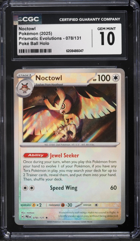2025 Pokemon Scarlet & Violet Prismatic Evolutions Poke Ball Holo Noctowl #78 CGC 10 GEM MINT