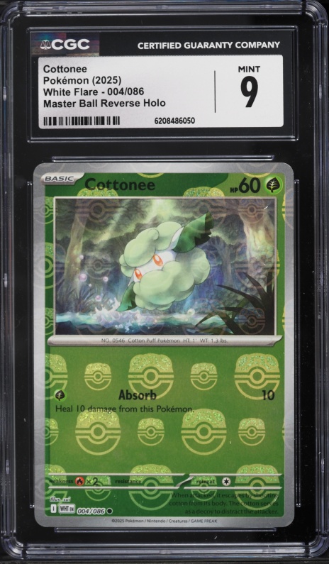 2025 Pokemon SV White Flare Master Ball Reverse Holo Cottonee #4 CGC 9 MINT