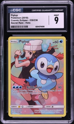 2019 Pokemon Sun & Moon Cosmic Eclipse SEC Piplup #239 CGC 9 MINT
