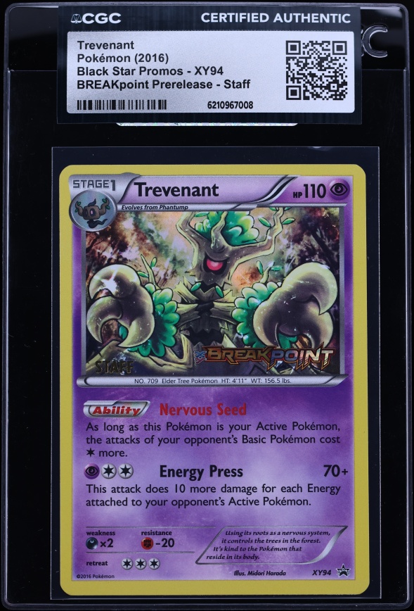 2016 Pokemon XY Promo BREAKpoint Prerelease Staff Trevenant #XY94 CGC AUTH