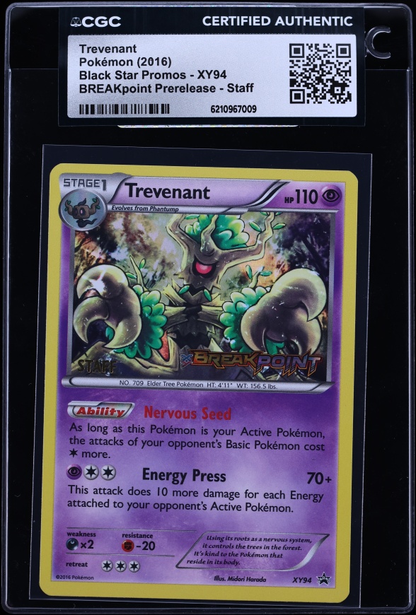 2016 Pokemon XY Promo BREAKpoint Prerelease Staff Trevenant #XY94 CGC AUTH