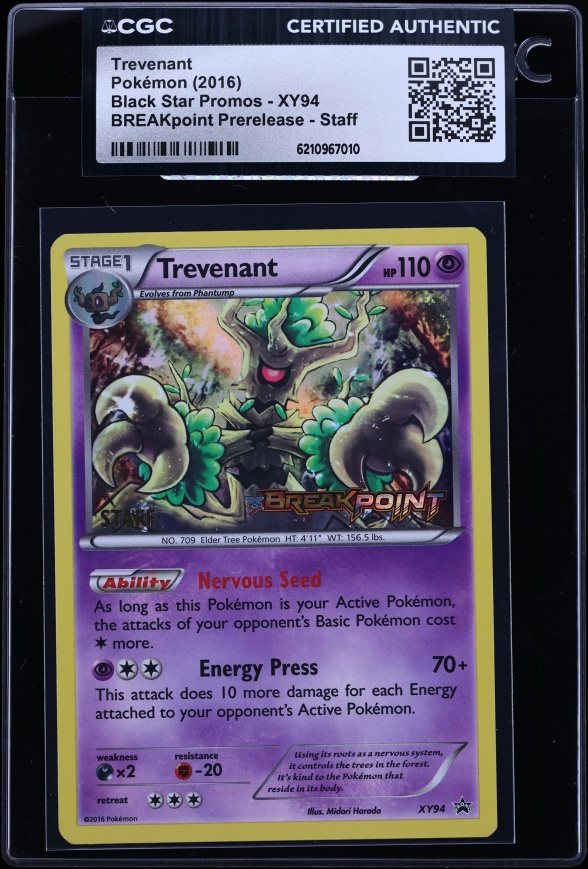 2016 Pokemon XY Promo BREAKpoint Prerelease Staff Trevenant #XY94 CGC AUTH
