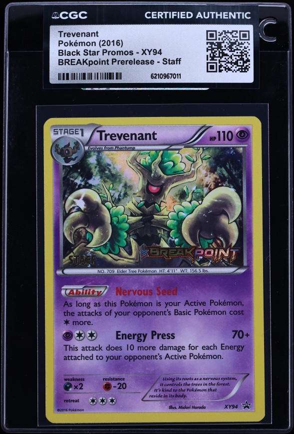 2016 Pokemon XY Promo BREAKpoint Prerelease Staff Trevenant #XY94 CGC AUTH