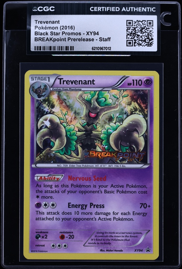 2016 Pokemon XY Promo BREAKpoint Prerelease Staff Trevenant #XY94 CGC AUTH
