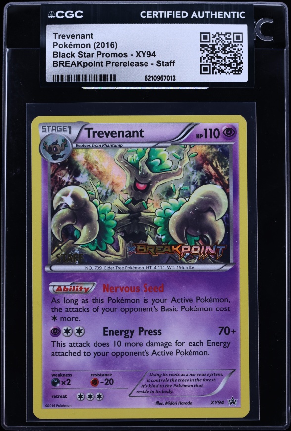 2016 Pokemon XY Promo BREAKpoint Prerelease Staff Trevenant #XY94 CGC AUTH