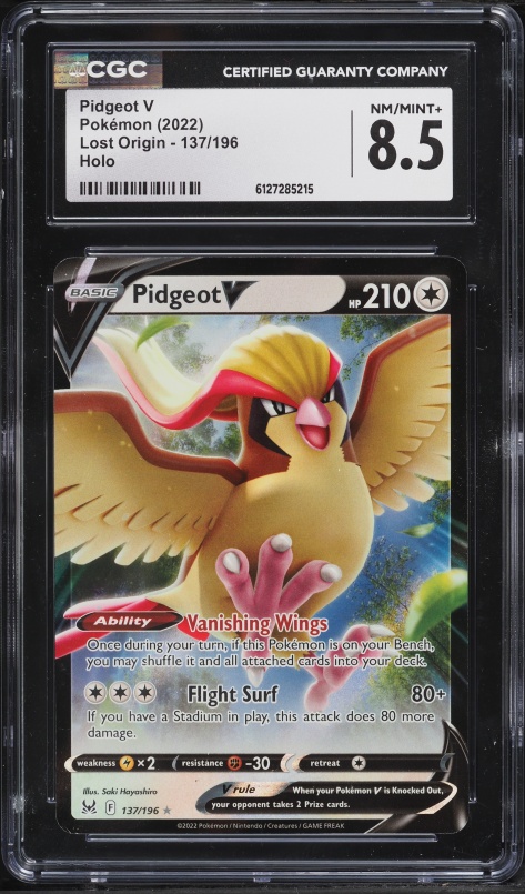 2022 Pokemon Sword & Shield Lost Origin Holo Pidgeot V #137 CGC 8.5 NM-MT+
