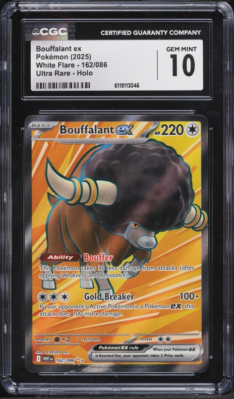 2025 Pokemon Scarlet & Violet White Flare Full Art Bouffalant Ex #162 CGC 10 GEM MINT