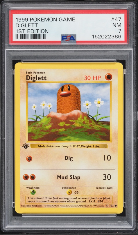1999 Pokemon Base Set Shadowless 1st Edition Diglett #47 PSA 7 NRMT
