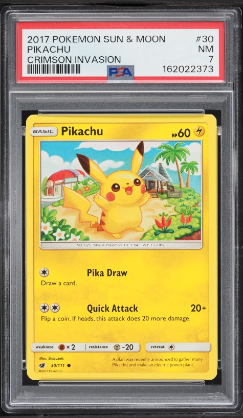 2017 Pokemon Sun & Moon Crimson Invasion Pikachu #30 PSA 7 NRMT