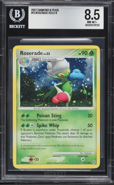 2007 Pokemon Diamond & Pearl Holo Roserade #13 BGS 8.5 NM-MT+