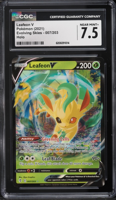 2023 Pokemon Sword & Shield Evolving Skies Holo Leafeon V #7 CGC 7.5 NRMT+