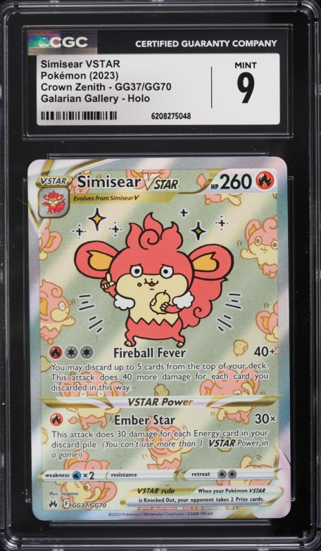 2023 Pokemon Sword & Shield Crown Zenith Full Art Simisear VSTAR #GG37 CGC 9 MINT