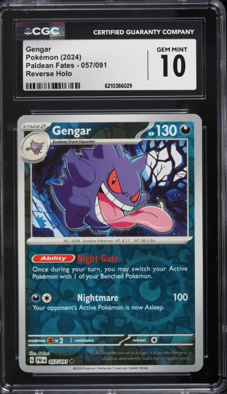 2024 Pokemon Scarlet & Violet Paldean Fates Reverse Holo Gengar #57 CGC 10 GEM MINT