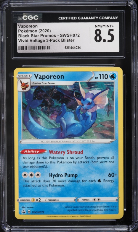 2020 Pokemon Sword & Shield Promo Vivid Voltage Blister Holo Vaporeon #SWSH072 CGC 8.5 NM-MT+