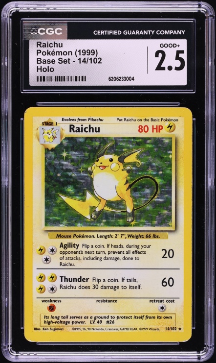 1999 Pokemon Base Set Shadowless 1st Edition Holo Raichu #14 PSA