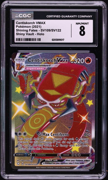 2021 Pokemon Sword & Shield Shining Fates Shiny Vault Full Art Centiskorch VMAX #SV109 CGC 8