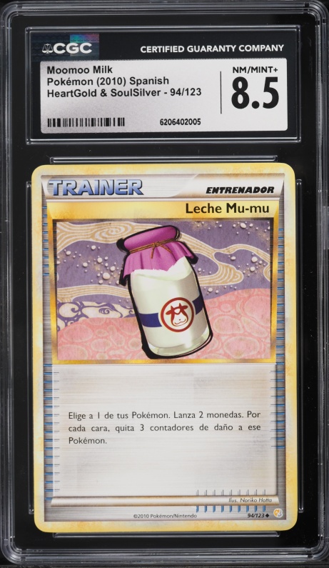 2010 Pokemon Spanish HeartGold & SoulSilver Moomoo Milk #94 CGC 8.5 NM-MT+