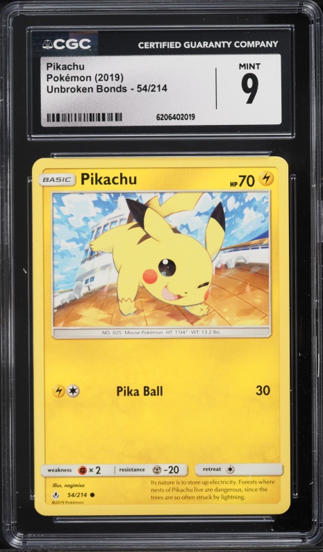 2019 Pokemon Sun & Moon Unbroken Bonds Pikachu #54 CGC 9 MINT