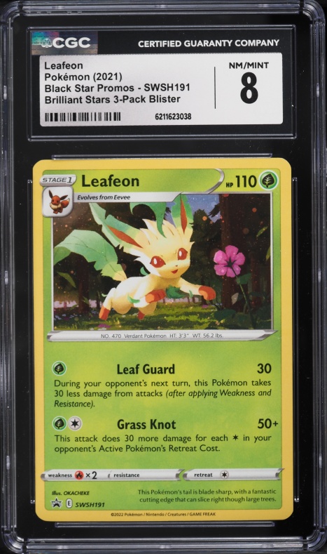 2021 Pokemon Sword & Shield Promo Brilliant Stars 3 Pack Blister Holo Leafeon #SWSH191 CGC 8