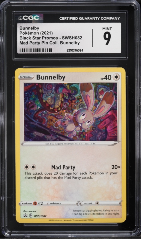 2021 Pokemon Sword & Shield Promo Mad Party Pin Collection Bunnelby #SWSH082 CGC 9 MINT