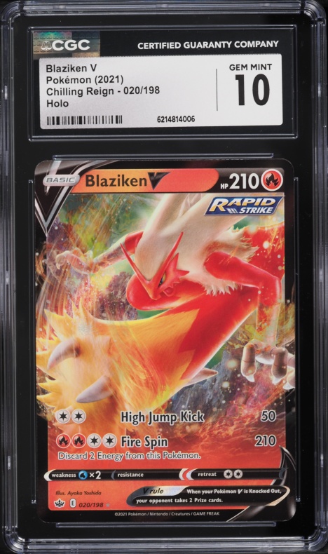 2021 Pokemon Sword & Shield Chilling Reign Full Art Blaziken V #20 CGC 10 GEM MINT