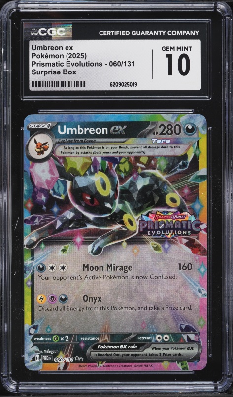 2025 Pokemon SV Prismatic Evolutions Surprise Box Holo Umbreon ex #60 CGC 10 GEM MINT