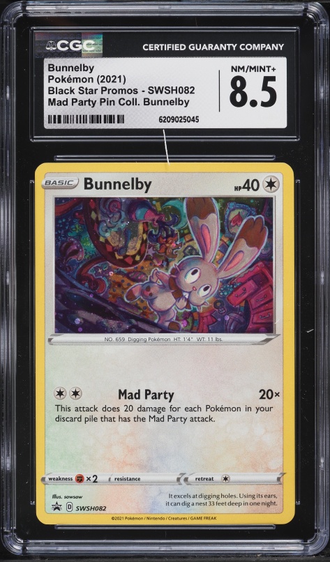 2021 Pokemon Promo Mad Party Pin Coll Bunnelby #SWSH082 CGC 8.5 NM-MT+