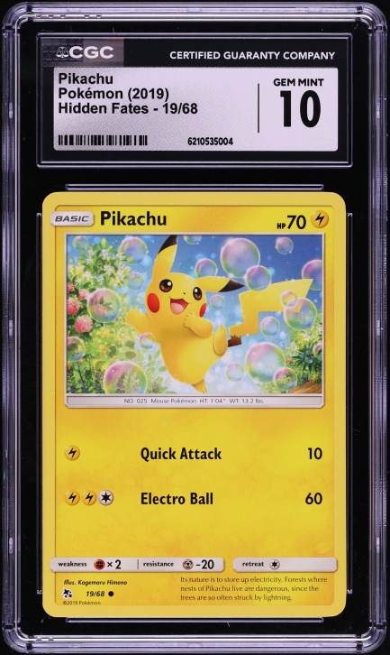 2019 Pokemon Sun & Moon Hidden Fates Pikachu #19 CGC 10 GEM MINT