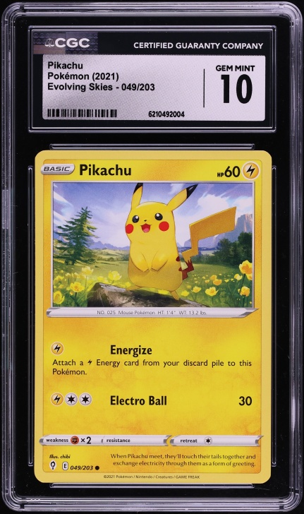 2021 Pokemon Sword & Shield Evolving Skies Pikachu #49 CGC 10 GEM MINT
