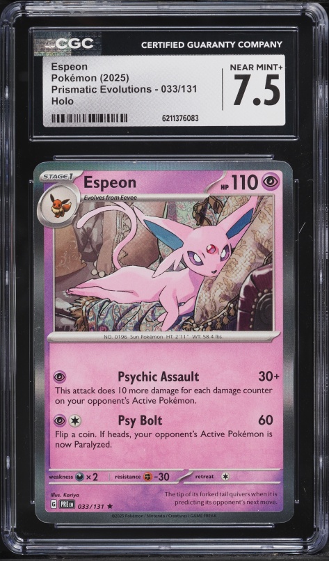 2025 Pokemon Scarlet & Violet Prismatic Evolutions Holo Espeon #33 CGC 7.5 NRMT+