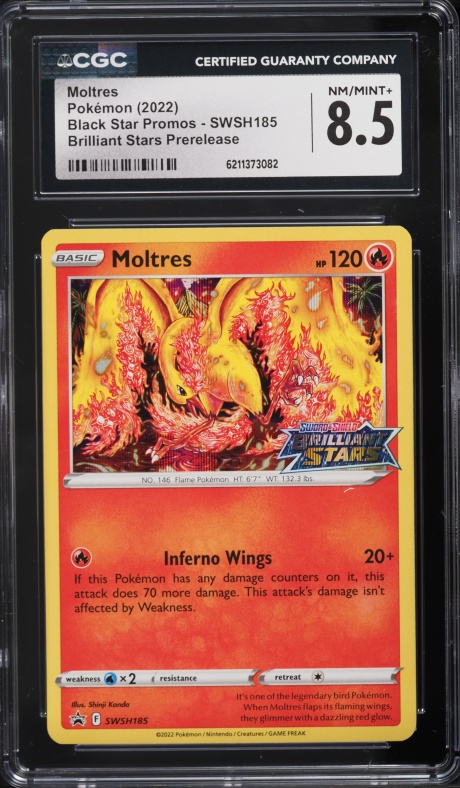 2022 Pokemon Sword & Shield Promo Brilliant Stars Prerelease Holo Moltres #SWSH185 CGC 8.5