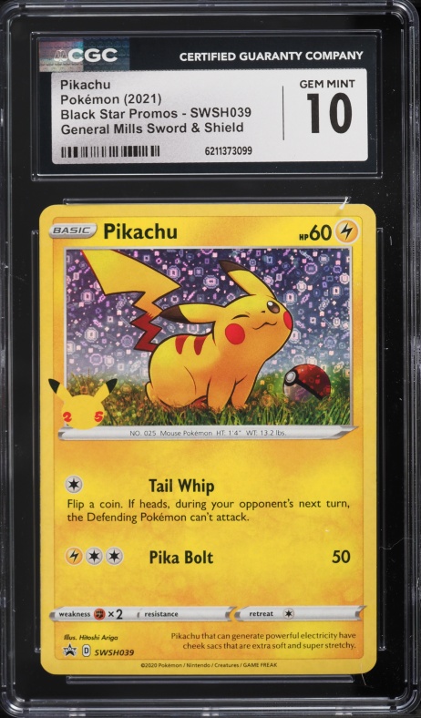 2021 Pokemon SWSH Promo General Mills 25th Anniversary Holo Pikachu #SWSH039 CGC 10 GEM MINT