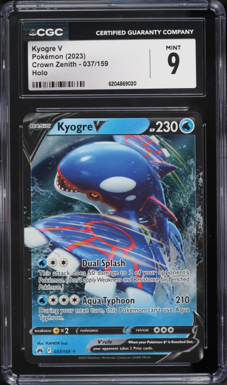 2023 Pokemon Sword & Shield Crown Zenith Holo Kyogre V #37 CGC 9 MINT