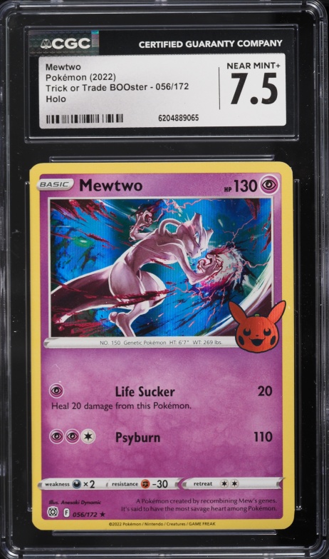 2022 Pokemon Sword & Shield Trick Or Trade BOOster Holo Mewtwo #56 CGC 7.5 NRMT+