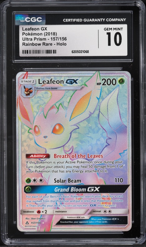2018 Pokemon Sun & Moon Ultra Prism Rainbow Rare Leafeon GX #157 CGC 10 GEM MINT
