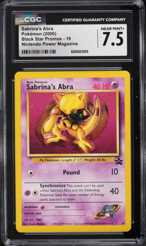 2000 Pokemon Black Star Promo Nintendo Power Magazine Sabrina's Abra #19 CGC 7.5 NRMT+