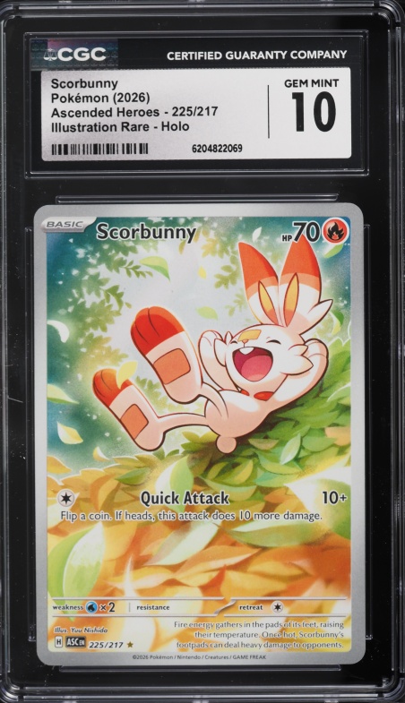 2026 Pokemon Mega Evolution Ascended Heroes IR Scorbunny #225 CGC 10 GEM MINT