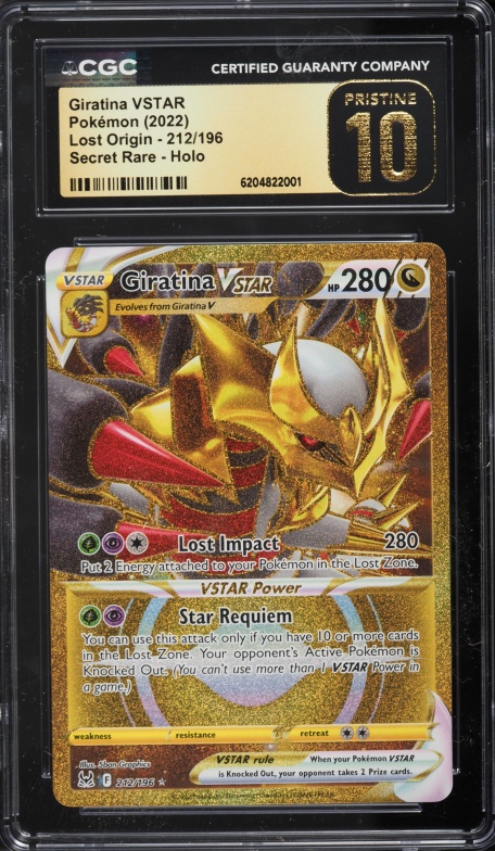 2022 Pokemon Sword & Shield Lost Origin Gold Rare Giratina Vstar #212 CGC 10 PRISTINE