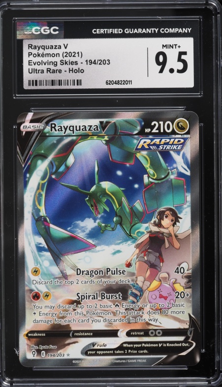 2021 Pokemon Sword & Shield Evolving Skies Alt Art Rayquaza V #194 CGC 9.5 MINT+
