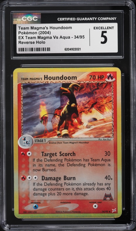 2004 Pokemon EX Team Magma VS Aqua Reverse Holo Team Magma's Houndoom #34 CGC 5 EX