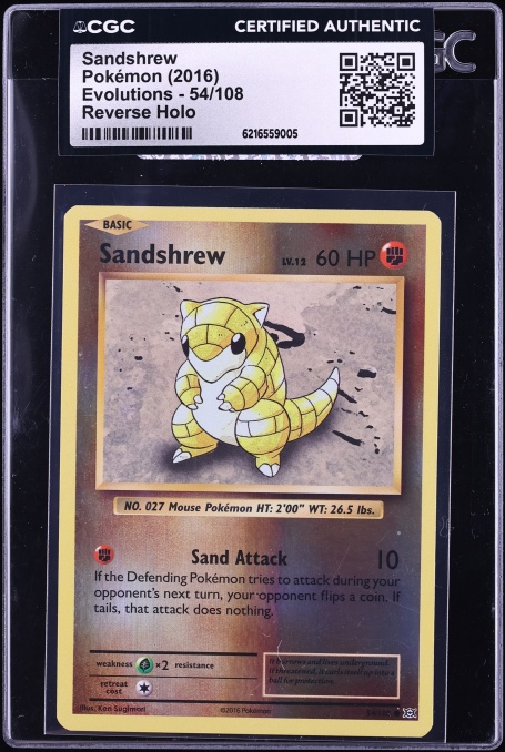 2016 Pokemon XY Evolutions Reverse Holo Sandshrew #54 CGC AUTH