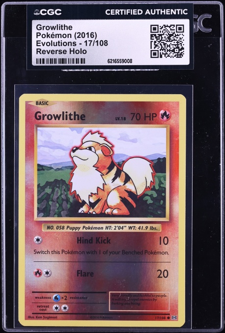 2016 Pokemon XY Evolutions Reverse Holo Growlithe #17 CGC AUTH