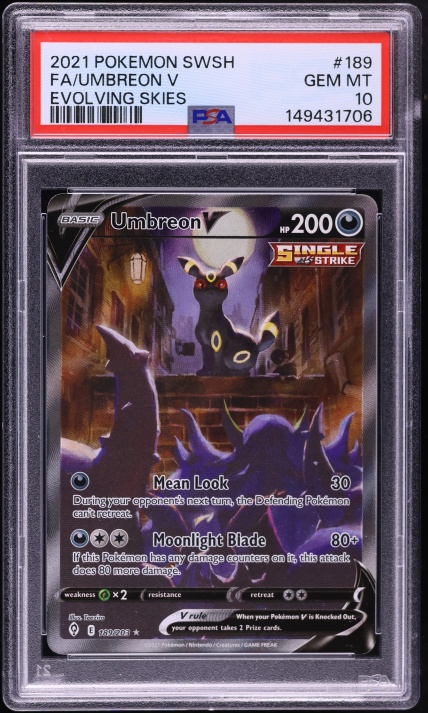 2021 Pokemon Sword & Shield Evolving Skies Alt Art Umbreon V #189 PSA 10 GEM MINT