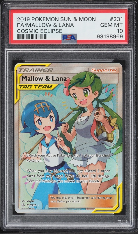 2019 Pokemon Sun & Moon Cosmic Eclipse Full Art Mallow & Lana #231 PSA 10 GEM MINT