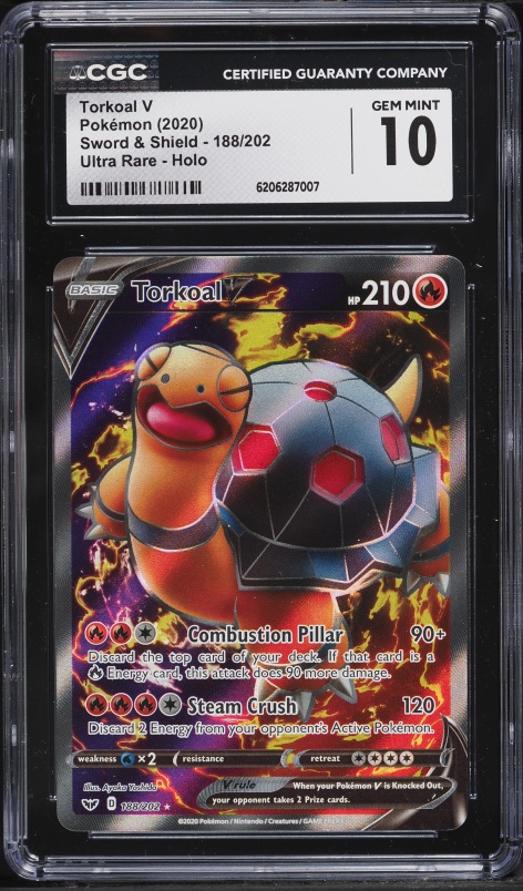 2020 Pokemon Sword & Shield Full Art Torkoal V #188 CGC 10 GEM MINT